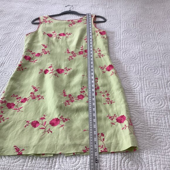 Coldwater Creek Sleeveless Floral Embroidered Dress Green & Pink Linen Blend Siz - Picture 7 of 12